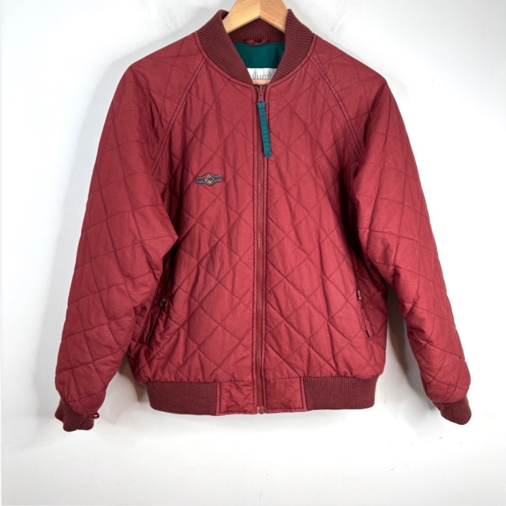 VTG 90s Columbia Quilted Puffer Jacket L Bomber Rust Red Retro Outdoor Fisherman